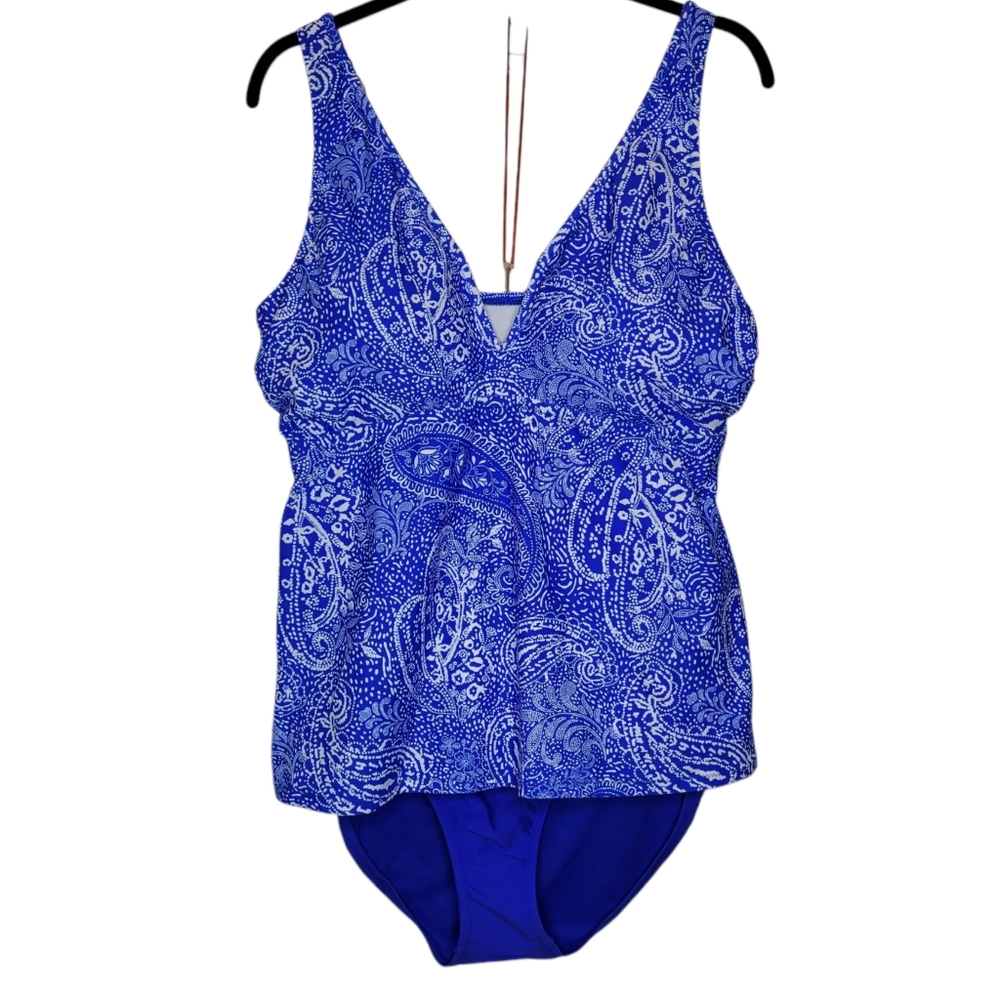 Raisins Curve Tanzania Tankini Ruched Bottoms 20W/18W Royal Blue Paisley NEW